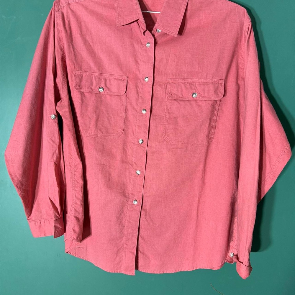 LL Bean Mens Red Button Up Shirt Long Sleeve Workwear Outdoor Top